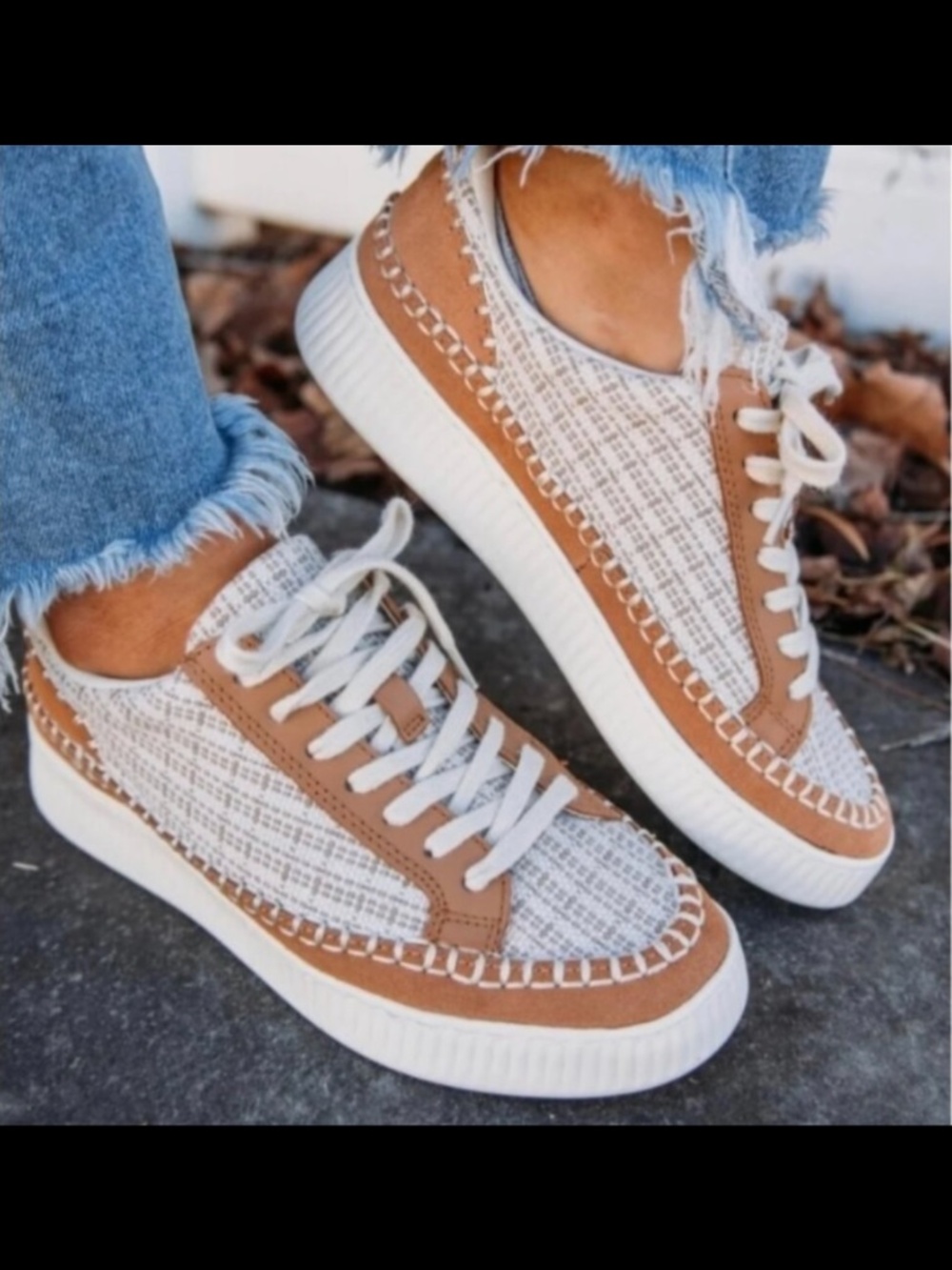 Dolce Vita Nicona Woven Textile/Suede Shoes Sneakers Tan/Cream Womans 6